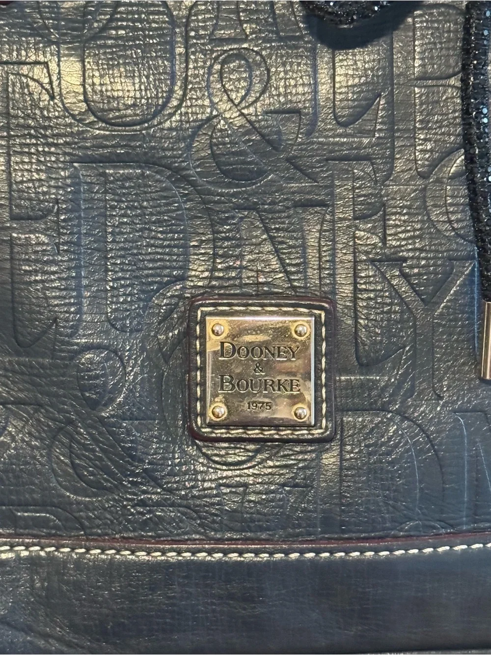 Dooney & Bourke Navy Embossed Leather Satchel with Removable Strap - Picture 3 of 12